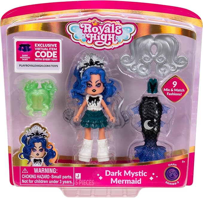 3” Dark Mystic Mermaid Fashion Doll - 1 Figure with 9 Fashion Accessories - Virtual Item Code Included - Series 3 - Ages 5+