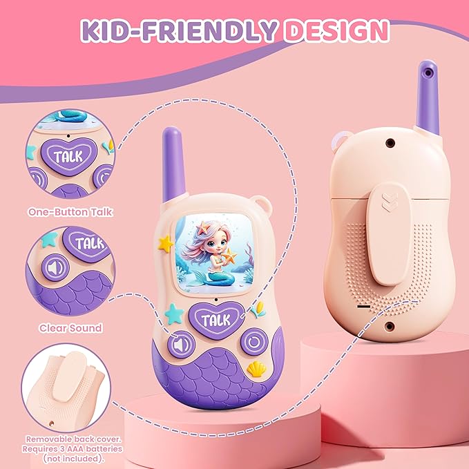 Walkie Talkies Toys for Kids:Mermaid Toys 2 Pack Birthday Gifts for 3 4 5-7 8 Year Old Girls Toy for 4 5 6 7 8-10 Year Old Camping Outdoor Games,Easter Christmas Stocking Stuffers for Girls Kids