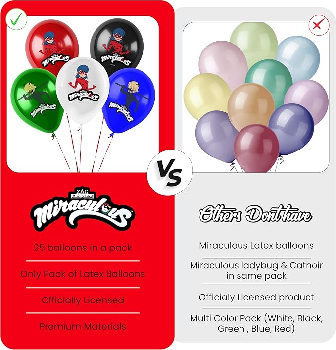 Miraculous Ladybug Cat Noir 12" Birthday Party Balloons 25 Pcs | Premium Latex for Miraculous Ladybug Party Supplies and Decorations by Vision E.D.
