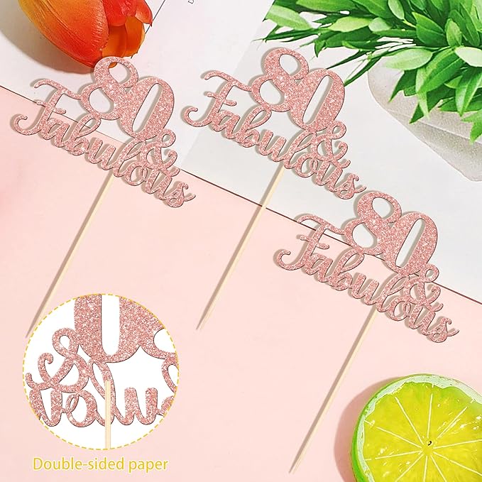 12 PCS 80 and Fabulous Centerpiece Sticks Double Sided Happy 80th Birthday Table Flower Centerpieces Sticks Cheers to 80 Floral Decorations for 80th Birthday Anniversary Party Supplies Rose Gold