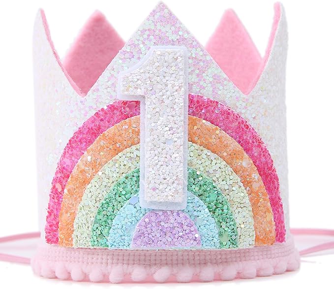 WAWUO Birthday Rainbow Girl Crown, Birthday Hat For Event Party Supplies, Photo Props