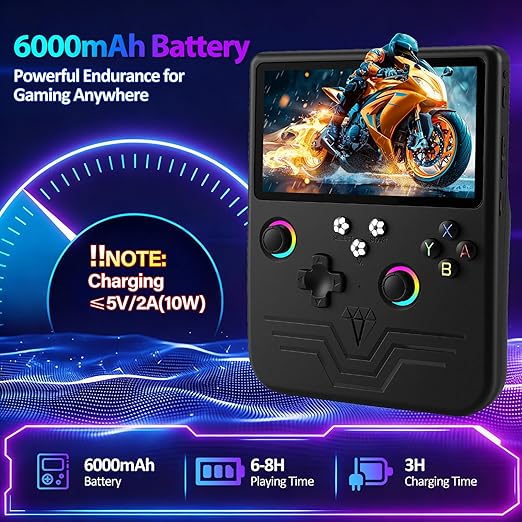 R60MAX Retro Handheld Game Console, 6.0 Inch HD IPS Screen, Retro Gaming Console Built-in 20000+Games, Portable Video Console, Linux System, Retro Game Consoles Ultra-Long Standby Time (Black 128GB)