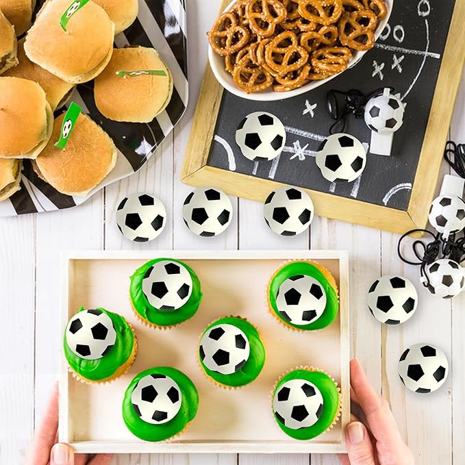 DRWATE 28pcs Soccer Ball Cake Topper Decorations Mini Soccer Ball Cup Cake Decorations For Soccer Party Birthday Party Football Sport Party Supplies (Style 01)