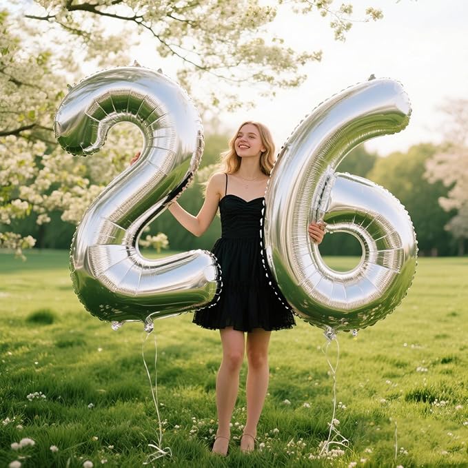 40 Inch Silver 6 Number Balloons Giant number balloons 6 Foil Mylar Helium Large Digital Balloon Gold Birthday Numbers Jumbo Balloons 16th or 61st Anniversary Party Decorations Supplies