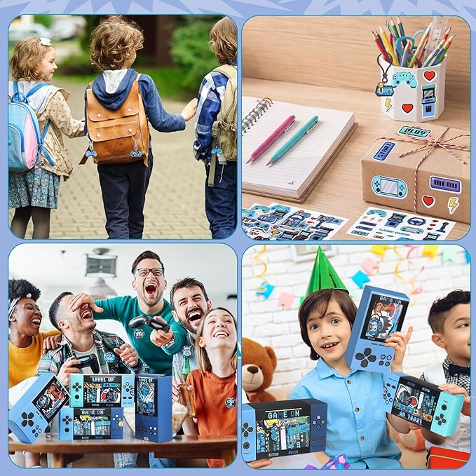 243 Pcs Video Game Party Favors for Kids Gamer Goodie Bag Stuffers Gaming Birthday Party Supplies with Gift Boxes, VIP Pass, Balloons, Bracelets, Keychains, Badges, 3D Stickers (Blue)