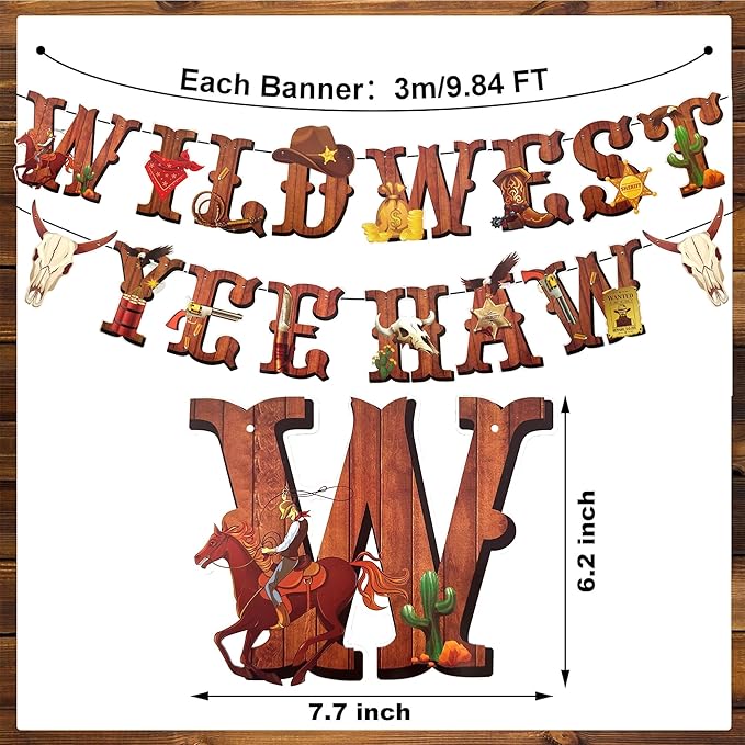 Western Cowboy Party Decorations Wild West Banner Brown Wood Tablecloth Western Hanging Swirl Decorations for Cowboy Birthday Party Supplies (4, Brown, Large)