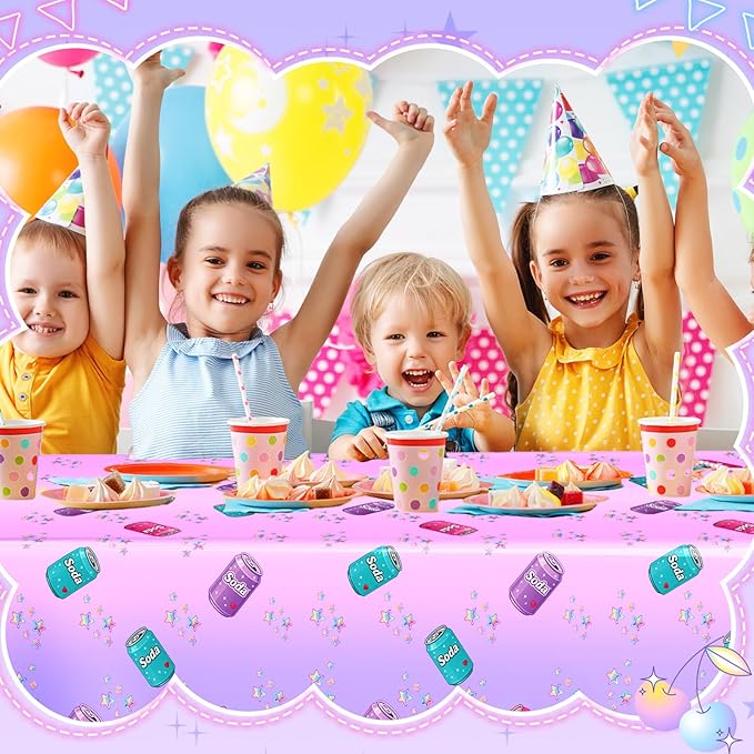 4 Pcs Birthday Party Decorations Plastic Cute Birthday Tablecloth 108 x 54 Inches Disposable Rectangle Tablecover for Boys Girls Kids Baby Shower Party Supplies (Soda Bottle)