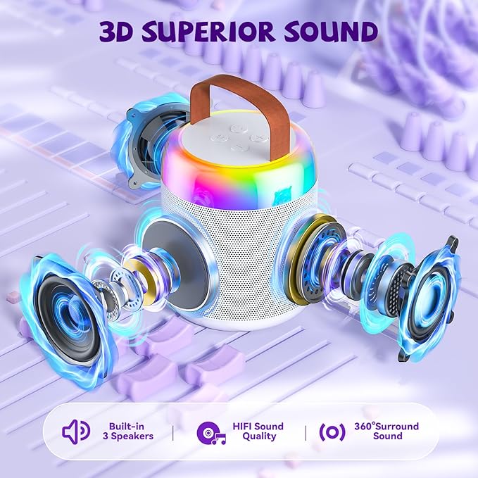 Mini Karaoke Machine for Kids, Portable Bluetooth Speaker with Wireless Microphones, Gift for Girls Toys 4, 5, 6, 7, 8, 10, 12+ Years Old Birthday Family Home Party(Y2-White-1 Mic)