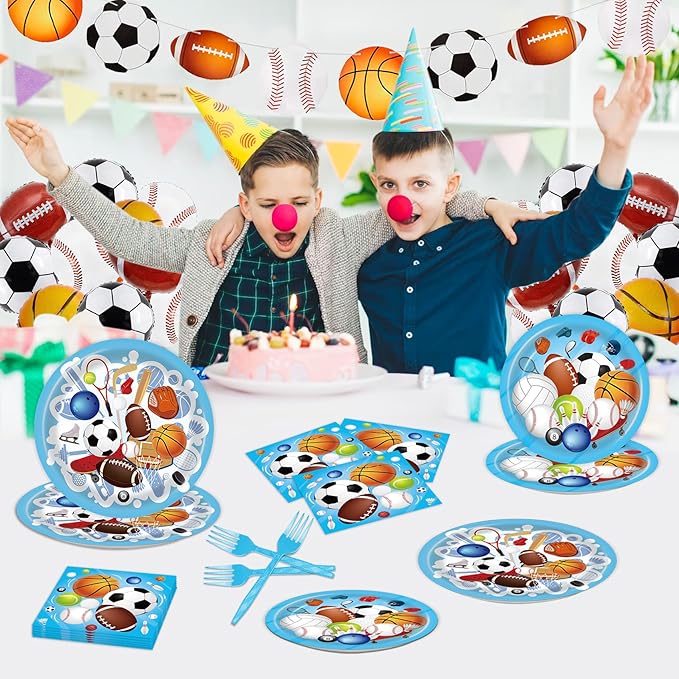 96 Pcs Sports Themed Birthday Party Supplies - Sports Party Decorations, Plates, Napkins
