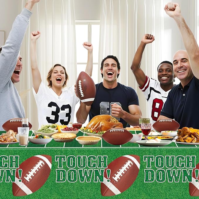 Football Party Decorations - 2 Pack Football Tablecloth Plastic, Disposable TouchDown Table Cover for Football Sport Birthday Party Supplies Favors Gameday Tailgate Table Decor Accessories, 108x54Inch