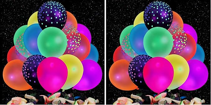 LovesTown 66PCS Glow Balloons Assorted, UV Neon Latex Balloons 12" with Small Dots for Birthday Wedding Glow Party Supplies (Pack of 2)