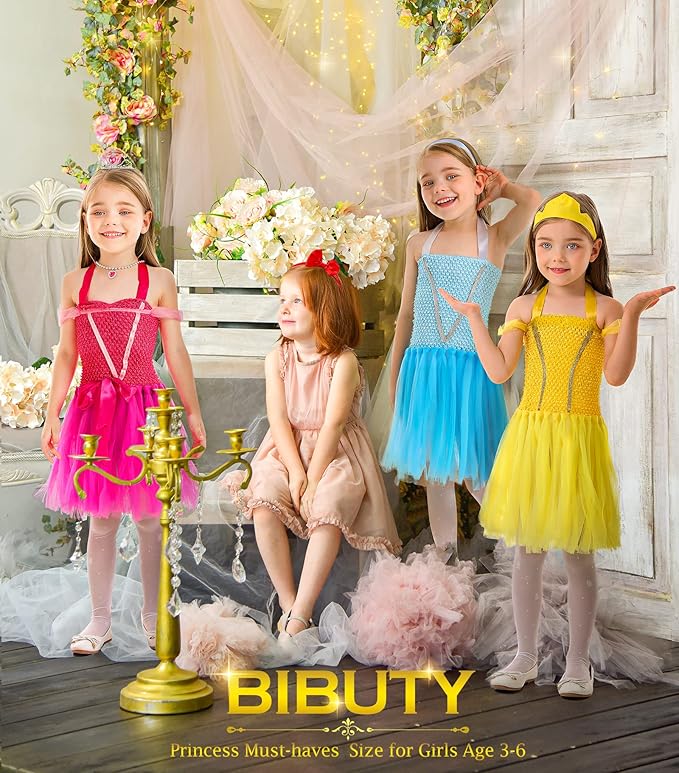 Princess Dress Up Clothes for Little Girls 3-6, Pretend Play Princess Costume Set with Princess Dresses Crown