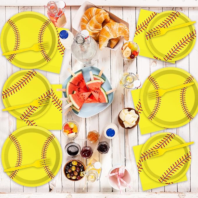 50 Guests Softball Plates and Napkins Party Supplies Softball Party Decorations Disposable Tableware Set Sport Birthday Baby Shower Dinnerware Favor for Kids, 200PCS