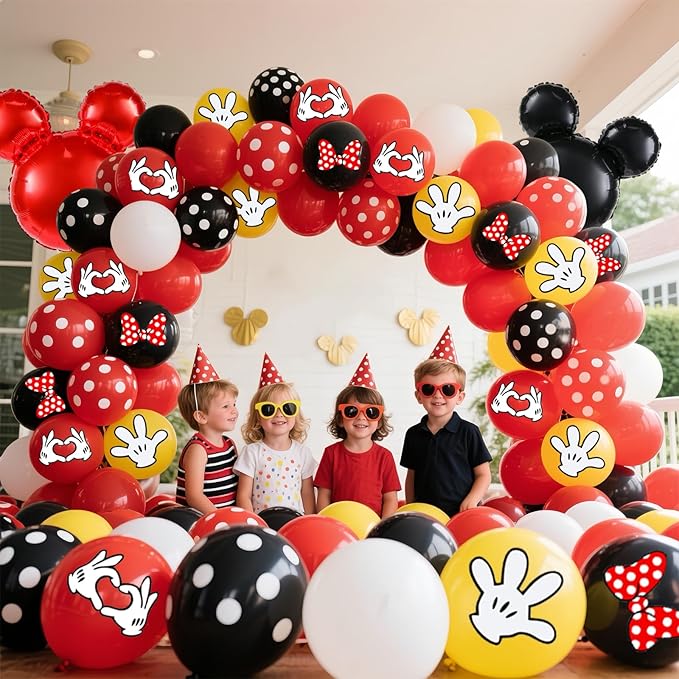 125 Pcs Black Red Yellow Balloon Garland Arch Kit, For Cartoon Birthday Decorations Themed Animes Party Decorations Girls Kids Gatherings Party Supplies
