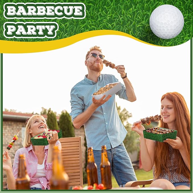 Teling 36 Pack Golf Party Supplies Large 5 lb Golf Plates Trays Bowls Paper Food Boats Disposable Nacho Serving Snack Trays Dinner Plate for Sport Themed Birthday and Tailgate Party Decorations Favors