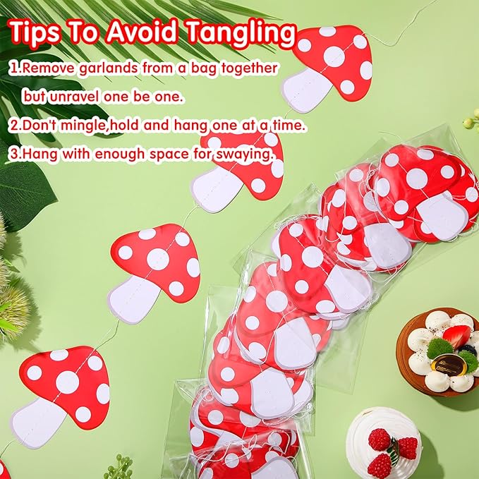 8 Pcs Mushroom Party Decorations Red Mushroom Shaped Garland Banner Forest Jungle Wonderland Paper Cutouts for Fairy Baby Shower Wild Birthday Party Favors Supplies