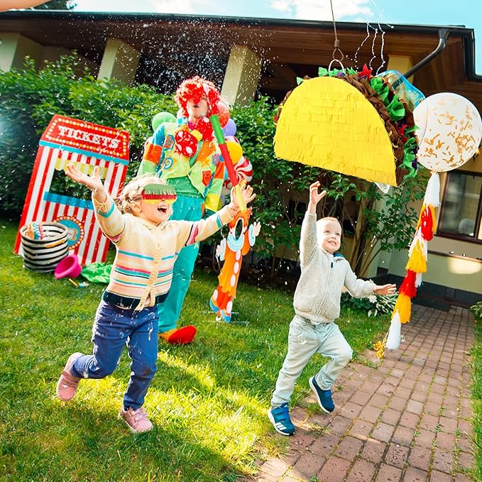 Hooqict Taco Pinata Set Mexican Birthday Party Pinata with Stick & Blindfold for Kids Adults Cinco de Mayo Taco Decorations Mexican Party Games Fiesta Themed Birthday Party Supplies