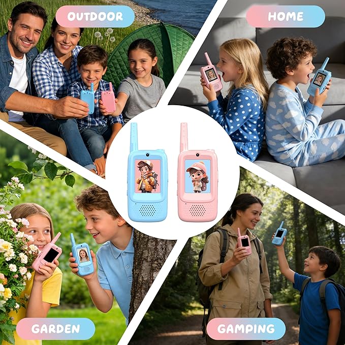 Video Walkie Talkies for Kids, 2 Pack Rechargeable Walkie Talkies with Screen, Long Range 2 Way Radio with 4 Voice Effects, Christmas Birthday Gifts for Age 3-12 Boys Girls Indoor/Outdoor/Camping