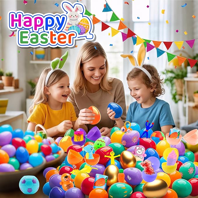 225Pack Prefilled Easter Eggs with Toys Inside for Easter Egg Hunting Basket Stuffers, Surprise Plastic Eggs Filled with Bulk Toys, Easter Party Supplies Gifts Classroom Prize for Kids