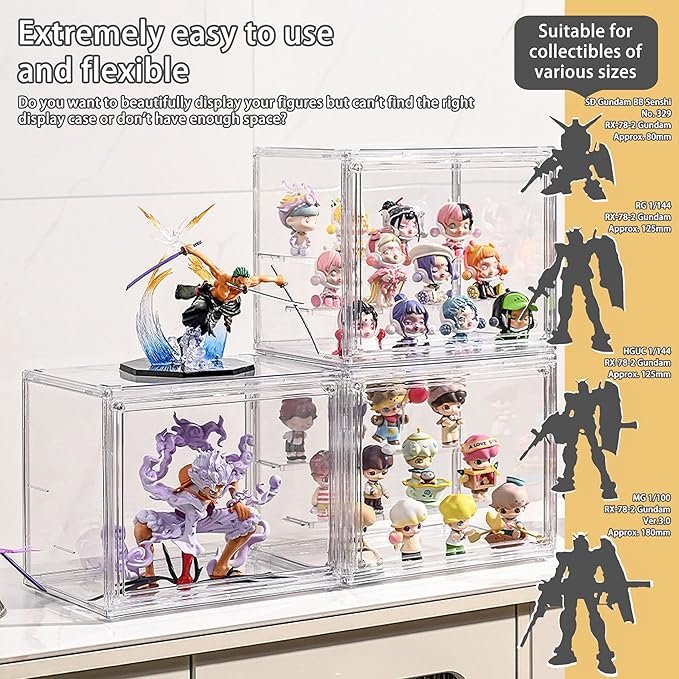 Clear Acrylic Display Case for Figures 4 Layer Adjustable Acrylic Boxes for Display Stackable Display Cabinets for Collectibles Action Figure Display Case for Shoe, Bread, Cosmetic, Handbag,1 Pack