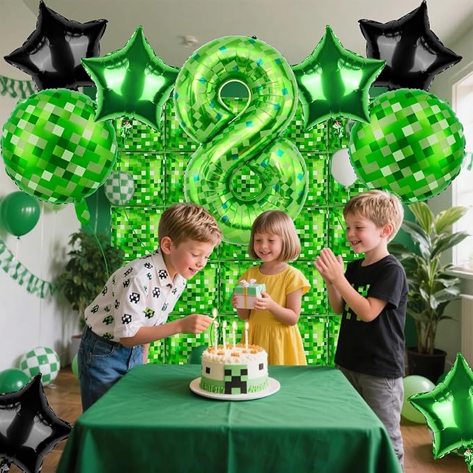 40 Inch Green Pixel Themed Number 8 Balloon Set Foil Balloon for Girls & Boys Birthday Party Decorations, Party Supplies & Favors(Number 8)