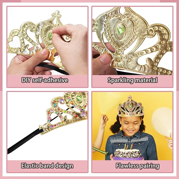 50 Pcs Foam Crowns Kids Princess Tiaras Crowns Bulk with 2 Styles DIY Diamond Sticker Making Kits for Kids Birthday Party Supplies