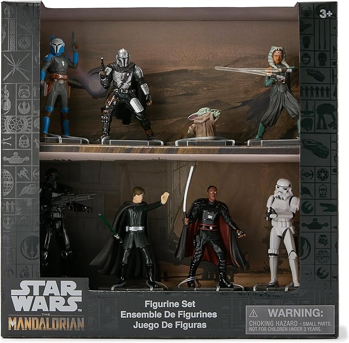 Disney Store Official Star Wars: The Mandalorian Figure Set – 8 Fully Sculpted Star Wars Figures Including The Mandalorian, Grogu, Ahsoka Tano & More in Double-Tiered Box with Scenic Backgrounds