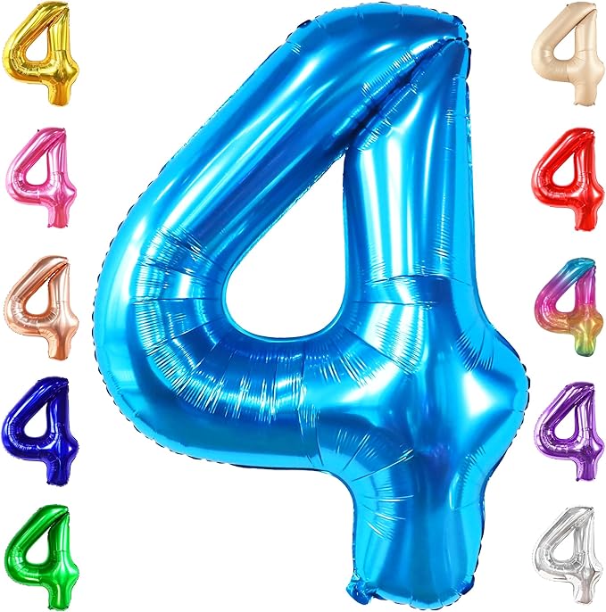 KatchOn, Big Blue Number 4 Balloons - 40 Inch | Blue 4th Birthday Balloons Boy, Fourth Birthday Balloon | 4th Birthday Decorations For Boys | 4 Year Old Balloon for Shark 4th birthday Decorations