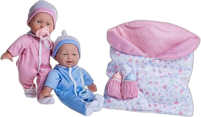 JC Toys La Baby 11" Soft Body Twin Baby Dolls – Removable Outfits and Reversible Sleeping Bag & Accessories– Small Baby Doll Toys for Children 12 Months +