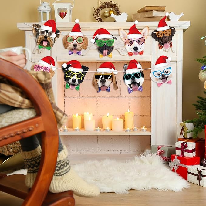 Hooqict Christmas Banner Decorations Christmas Dog Party Banner Garland for Kids Adults Dog Puppy Birthday Party Decorations Xmas Holiday Fireplace Mantel Hanging Decor