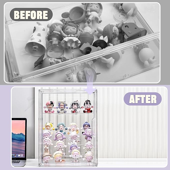 2 Pack Clear Acrylic Display Case, 5 Tier Large Acrylic Blind Box for Figures, Dustproof Storage Organizer with Magnetic Door for Action Figures Toys, Stackable Collectibiles Showcase