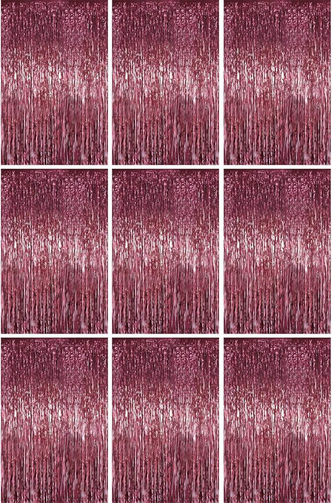 3.3 x 6.6 ft Foil Fringe Backdrop Curtains, Tinsel Streamers Party Decorations, Fringe Backdrop for Birthday, Baby Shower, Gender Reveal, Graduation (9, Burgundy)
