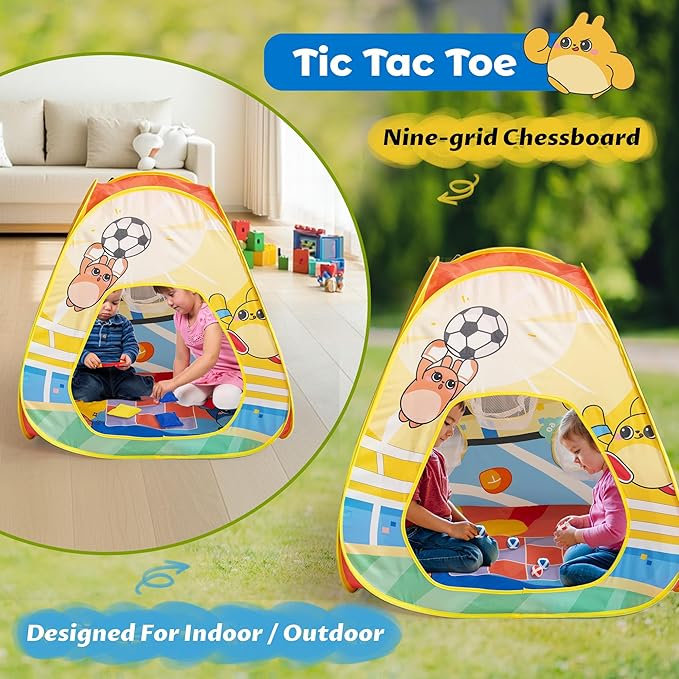 5-in-1 Kids Play Pop Up Tent with Bean Bag Toss Game Outdoor Toys, Tic Tac Toe, Dartboard,Soccer, Basketball, Carnival Outside Combo Set for Backyard Beach Lawn Party Fun, Birthday Gift for Boys Girls