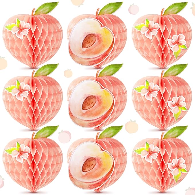 Spakon 9 Pcs Peach Birthday Party Decorations Peach Honeycomb Centerpieces Table Decorations for Wedding Birthday Party Supplies