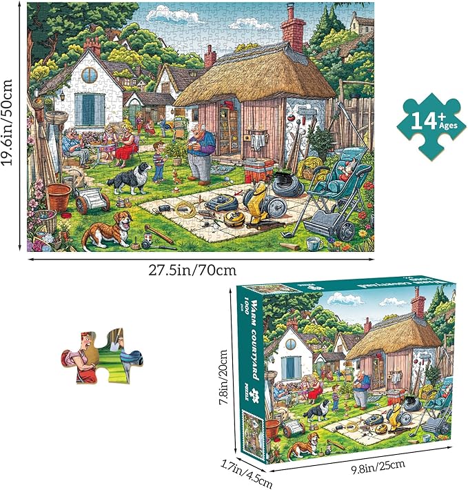 Jigsaw Puzzles for Adults 1000 Pieces, Interlock Perfectly Letter on Back No Dust, Home Decor Birthday Party Gift Toy for Men Women Elders Seniors, 1:1 Poster-Warm Courtyard