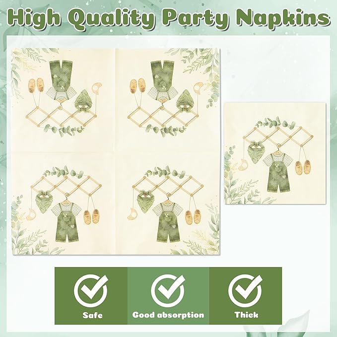 96Pcs Eucalyptus Baby Shower Party Plates Supplies Greenery Sage Green Leaves Baby Boy Tableware Decorations Disposable Paper Plates Napkins Forks for Kids Birthday Gender Reveal, Serves 24