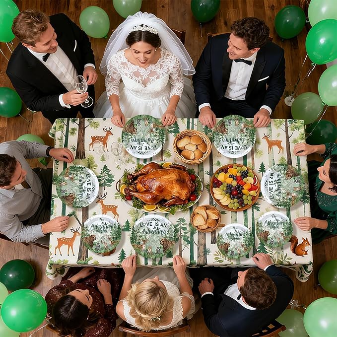 96Pcs Woodland Bridal Shower Decorations The Adventure Begins Plates and Napkins Forest Theme Tableware Set for Girls Women Woodland Bridal Shower Engagement Wedding Party Supplies Serves 24