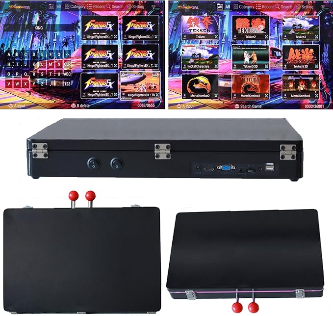 RegiisJoy 36800 in 1 Metal Box Arcade Game Console, 22-inch HD Screen Portable 3D WiFi Pandoras Box W88 pro Retro Folding Gaming Console, Search/Hide/Save/Load/Pause/Add Game