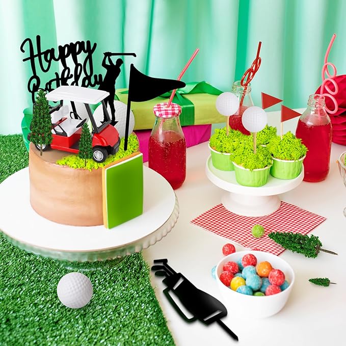 Hooqict 21 Pieces Golf Cake Decorations with Mini Cart, Ball, Clubs, Red Flag Golf Cake Toppers & Cupcake Toppers for Men Sports Themed Birthday Party Decorations Supplies