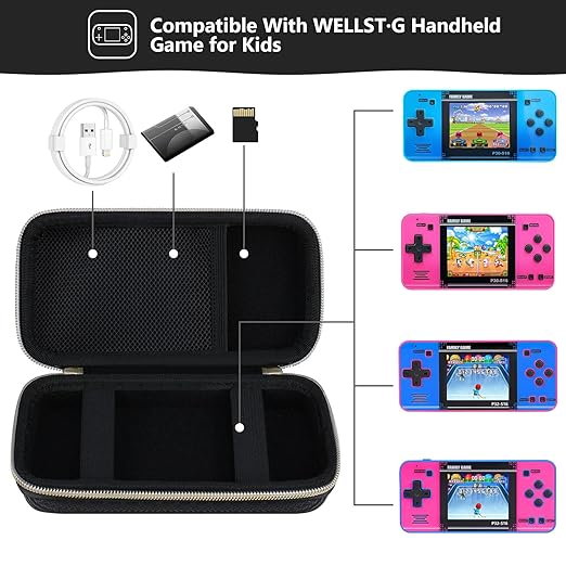 Supmay Carrying Case Compatible with WELLST·G/ for GuaiyeyeAP Handheld Game for Kids -Preloaded 220 Retro Video Games, Portable Gaming Player Storage Holder Travel Bag with Mesh Pocket, Black(Cube)