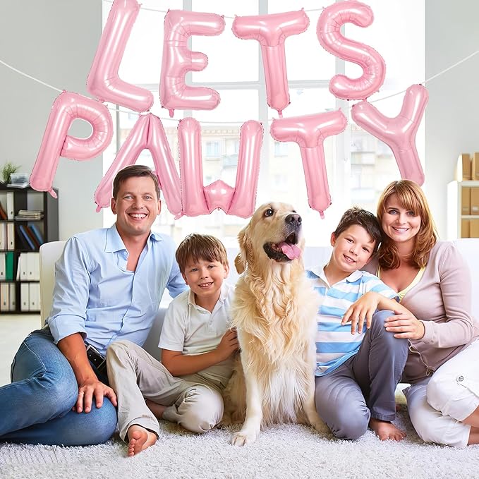 Lets Pawty Balloons Banner 40 Inch,Cream Pink Dog Birthday Decorations,Paw Foil Letter Balloon for Dogs Paw Pet Puppy Theme Party Supplies