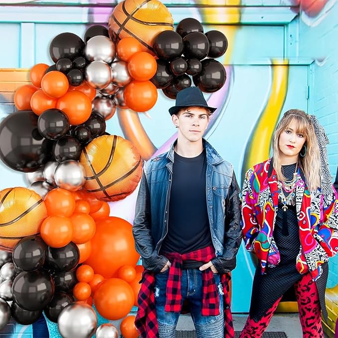 Basketball Balloons Garland Kit – Orange Black Silver Metallic Balloons with Basketball Foil Balloons for Sports Theme Birthday Party Decorations