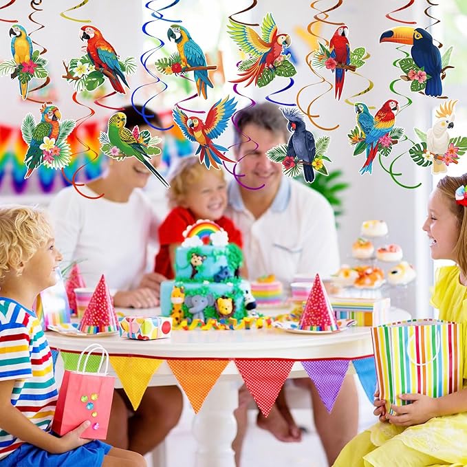 58Pcs Tropical Birds Decorations Tropical Hawaiian Decor Toucan Parrot Party Hanging Swirl Foil Ceiling Decor for Summer Luau Hawaiian Beach Pool Party Tiki Party Birthday Party Supply