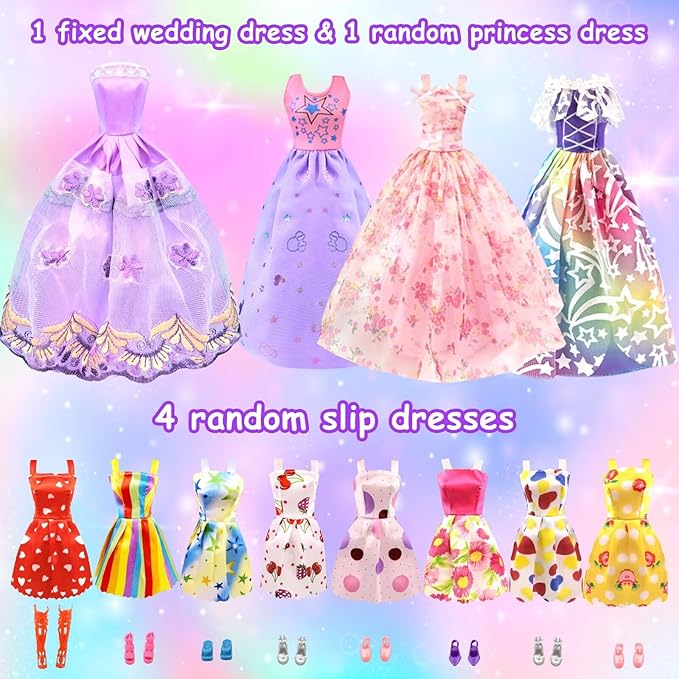 75 Pack Doll Clothes and Accessories with Doll Closet for 11.5 Inch Doll Fashion Design Kit Girl Doll Dress Up Including Wedding Dress Fashion Dress Outfits Tops and Pants Shoes Hangers Bags Necklaces
