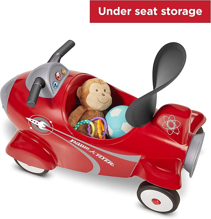 Radio Flyer Retro Rocket, for Toddlers 1-3, 3-in-1 Push Walker Ride On Rocket with Sensory Activities, Under-Seat Storage, Lights and Sounds, 42 lb Capacity, Toddler Ride On Toys