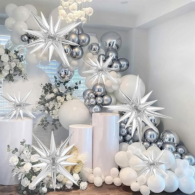 10 Pcs Silver Star Balloons Explosion Balloons Foil Cone Balloon Magic for Birthday Wedding Anniversary Party Backdrops Decorations Supplies, 6 Pcs 22 Inches and 4 Pcs 27 Inches