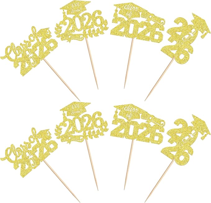 Graduation Cupcake Toppers 2026, Food/Appetizer Picks For Graduation Party Mini Cake Decorations 2026 Cupcake Toppers Graduation 24 Pieces (golden)