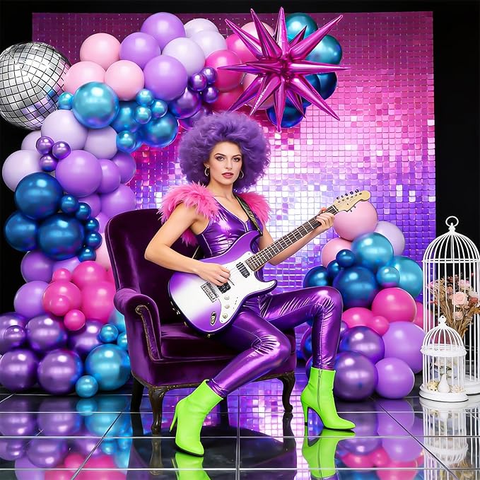 Purple Blue Pink Balloon Arch Kit, Light Pink Hot Pink Metallic Blue Purple Balloons Garland with Star Disco Ball Foil Balloons, Boy Girls Music Fans Singer Theme Birthday Prom Party Supplies