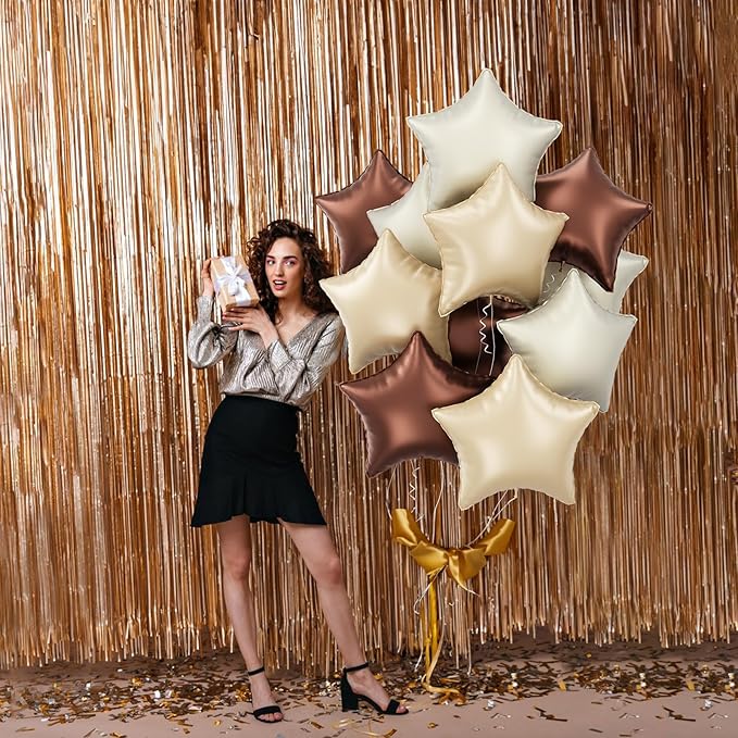 Cream Star Foil Balloons, 18 Inch Brown Beige Netural Stars Shape Balloons 12 Pcs Chocolate Apricot White Pentagram Foil Balloon Tan Nude Helium Balloon for Boho Baby Shower Birthday Wedding Party