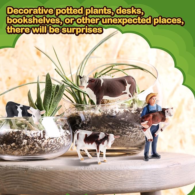 Zomiboo 17 Pcs Cow Toys Figurine Corral Fence Toys Realistic Farm Figures Barn Animals Plastic Cow Farm Figurine Gift Keepers Animal Figurines for Preschool Educational Christmas Decorations